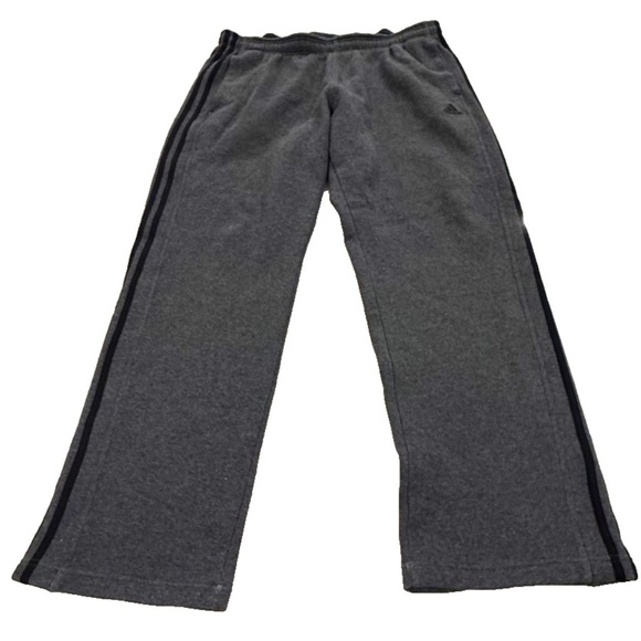 Adidas Men's Grey Fleece Straight/Open Leg 3 Stripe Warm Up Track Pants XLT - Picture 1 of 11